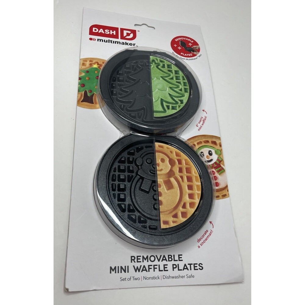 dash mini waffle Maker removable plates Holiday Snowman Pine Tree Xmas Tree 2pc